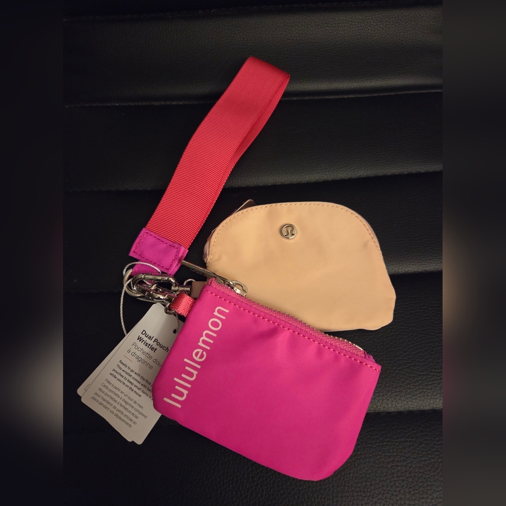 New!!! Lululemon Athletica Pink and Tan Dual Pouch Wristlet